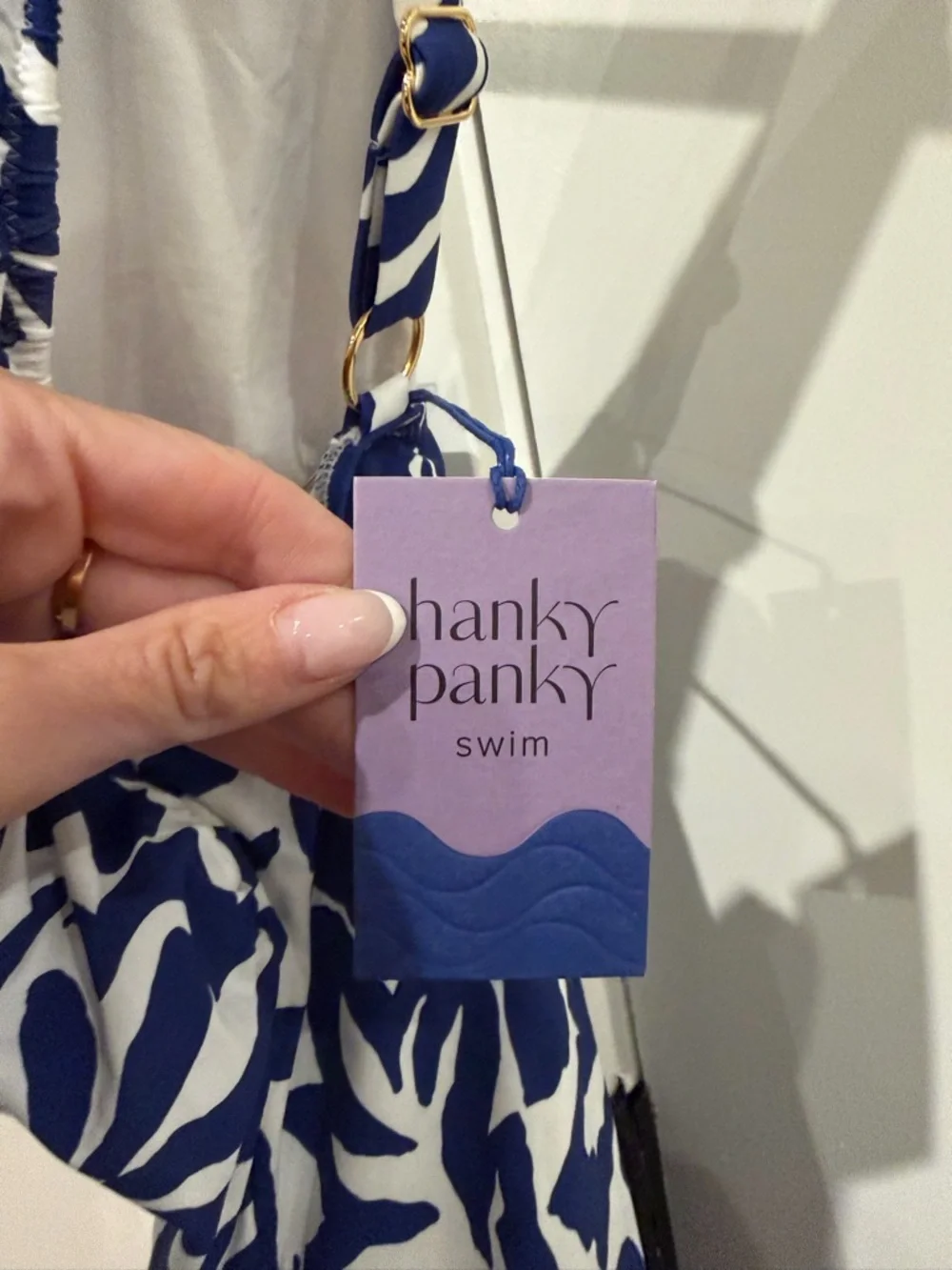 Hanky Panky Wide Strap Wrap One Piece Swimsuit in Blue & White Poolside Sz L NWT